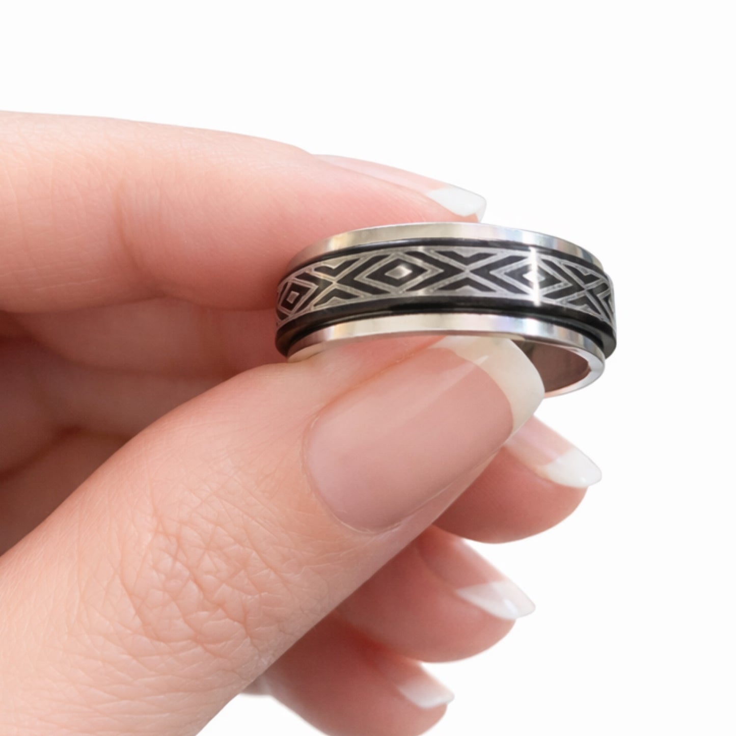 Stainless Steel Geometric Fidget Spinner Ring