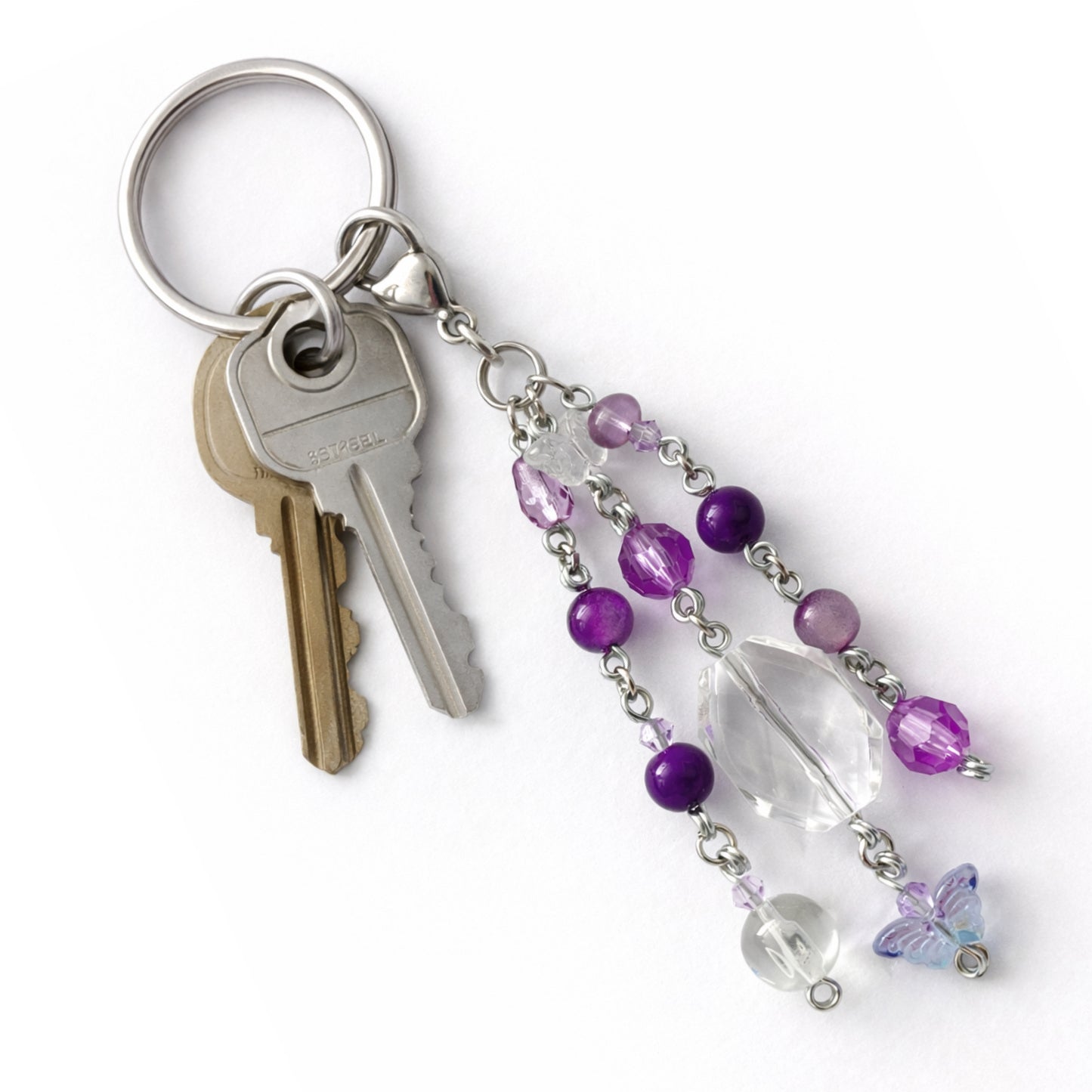 Purple Butterfly Beaded Charm - Keychain Bag Charm Zipper Pull