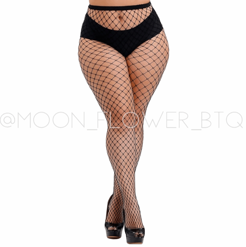 Plus Size Sexy High Waist Fishnet Stockings in Black