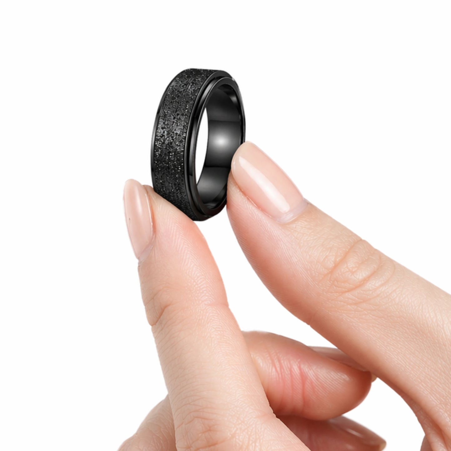 Black Textured Spinner Ring – Stainless Steel Rotating Band