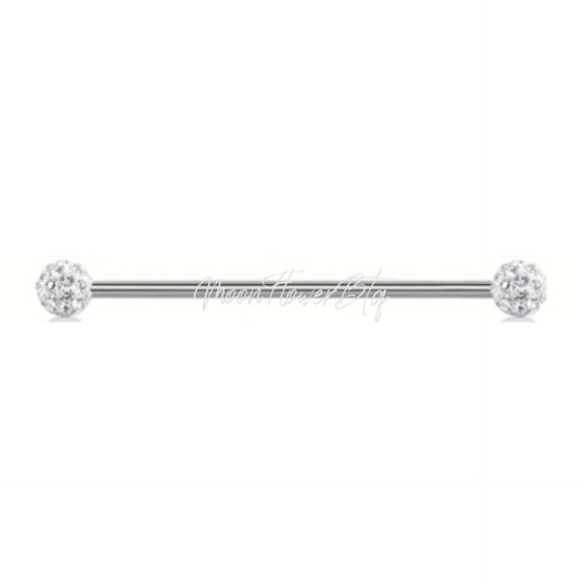 Silver CZ Covered Industrial Barbell Earring