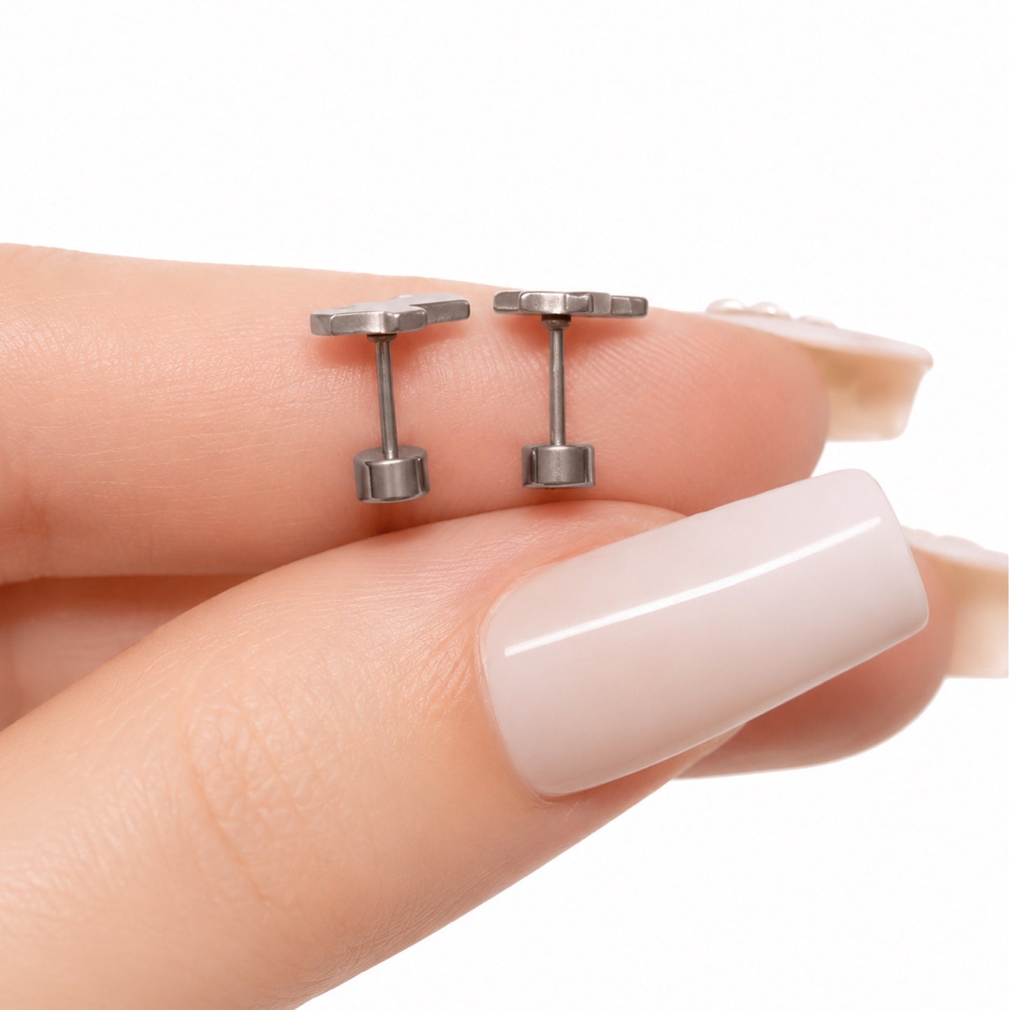 Stainless Steel Cross Flat Back Stud Earrings
