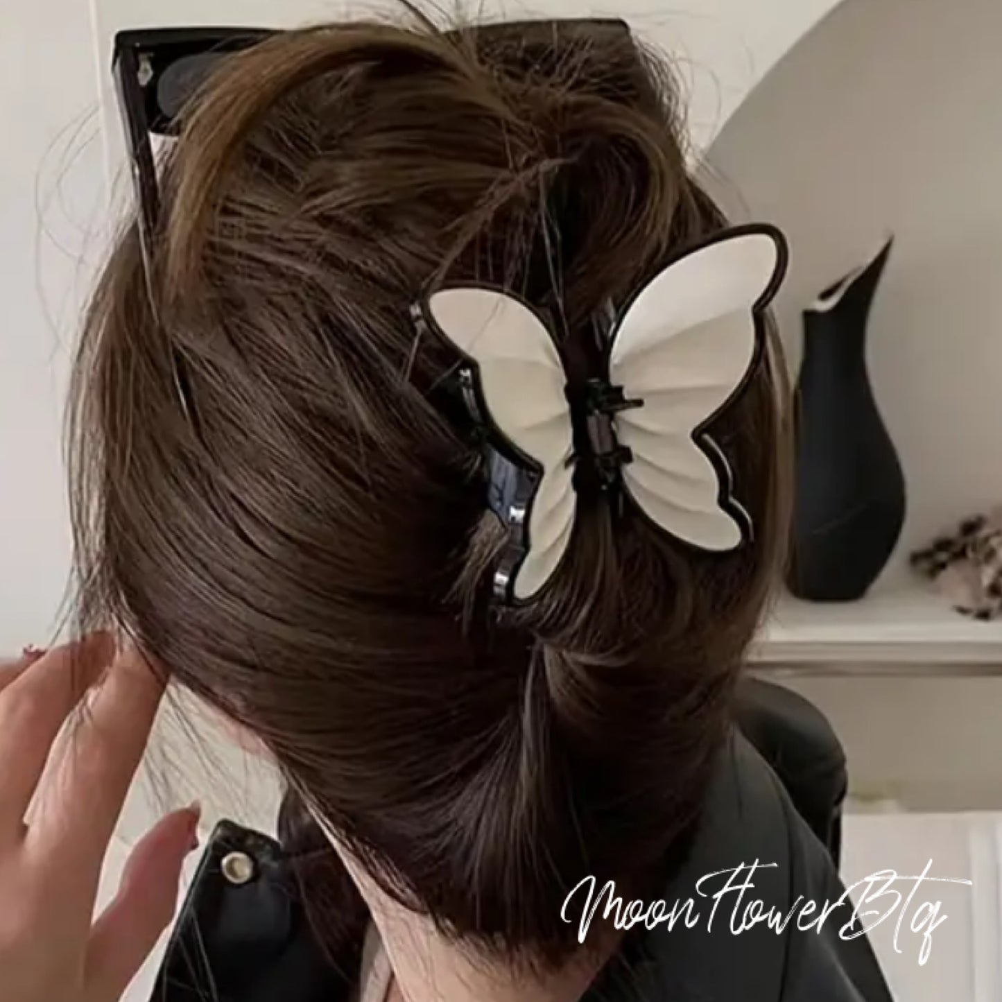 White Black Butterfly Hair Claw Clip