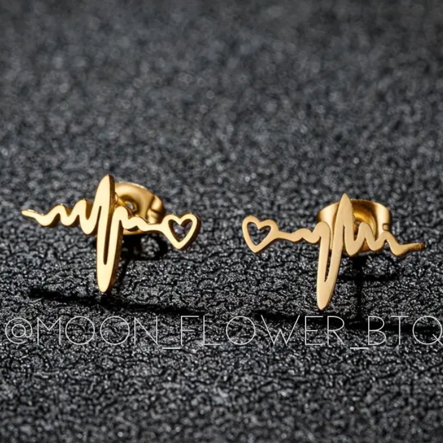 Tiny Gold Heartbeat Lifeline Stud Earrings