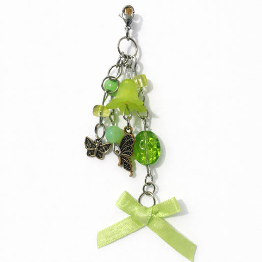 Green Butterfly Flower Charm | Bag Charm Zipper Pull Lip Balm Charm