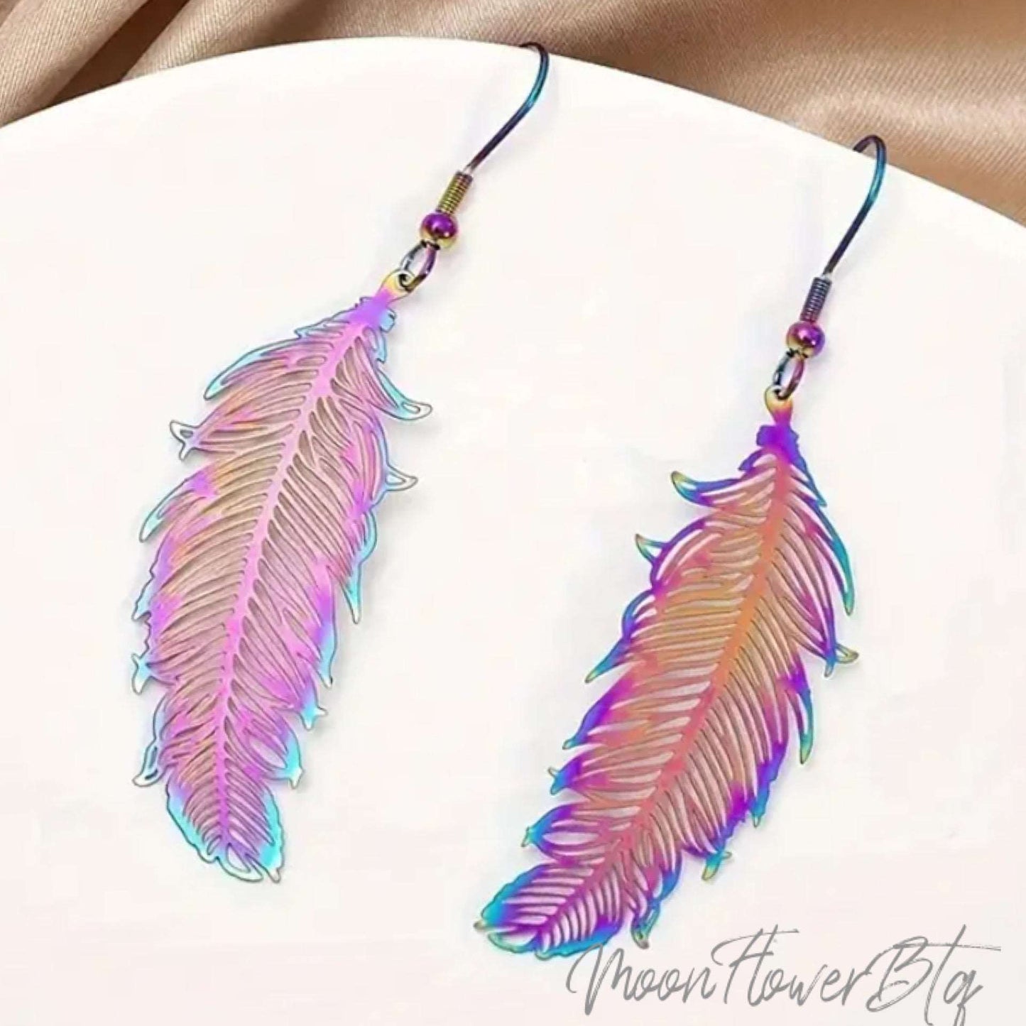 Rainbow Cutout Feather Dangly Earrings