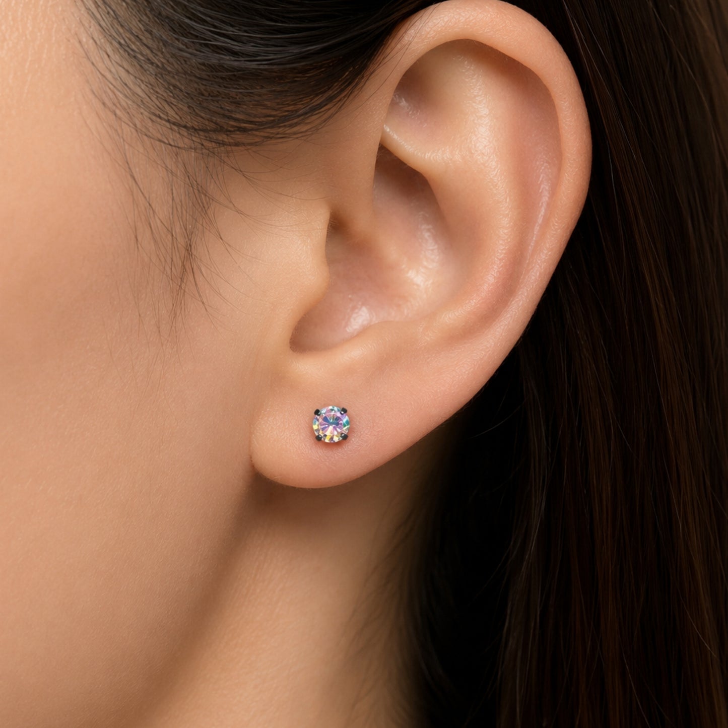 Iridescent CZ Flat Back Stud Earrings