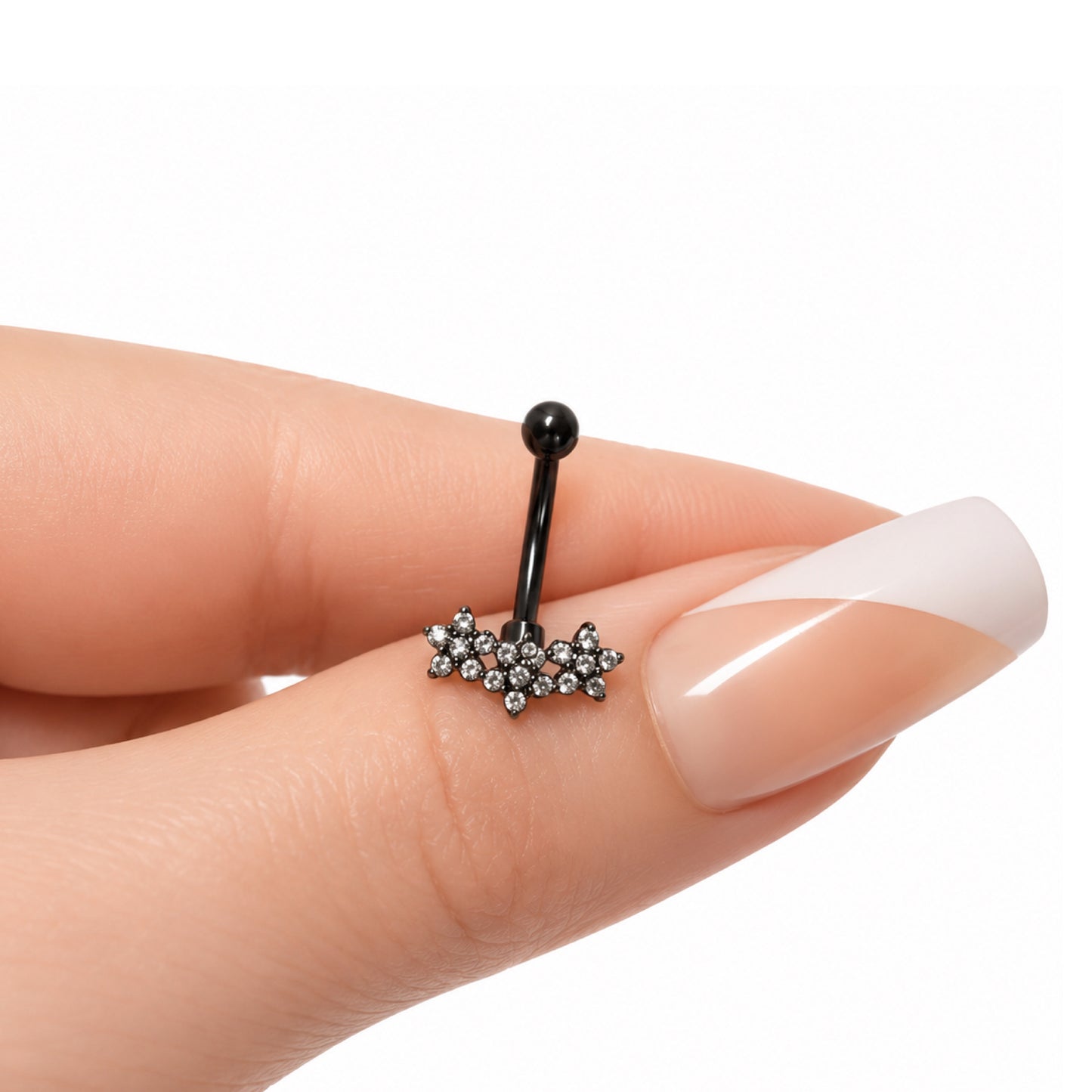 Black CZ Triple Flower Curved Barbell – 16G
