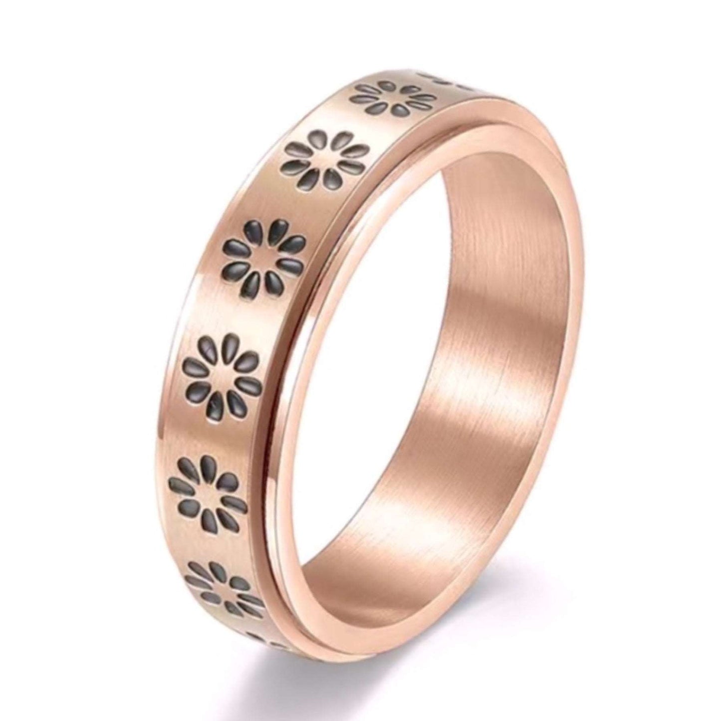 Rose Gold Flower Stainless Steel Anxiety Fidget Spinner Ring