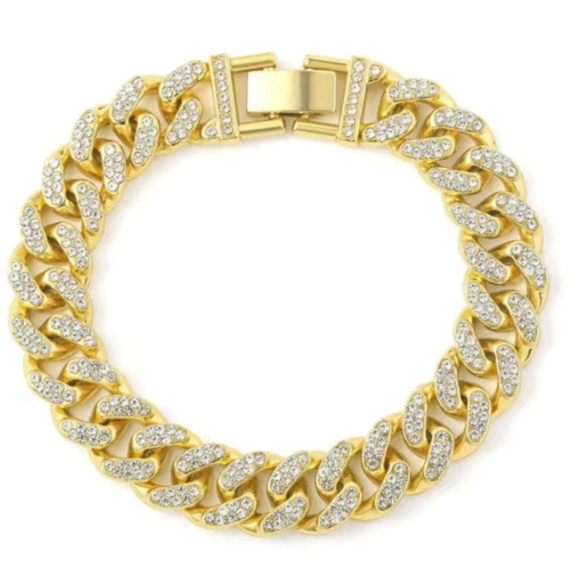 Iced Out Bling Gold Cuban Chain Hip Hop Style Bracelet