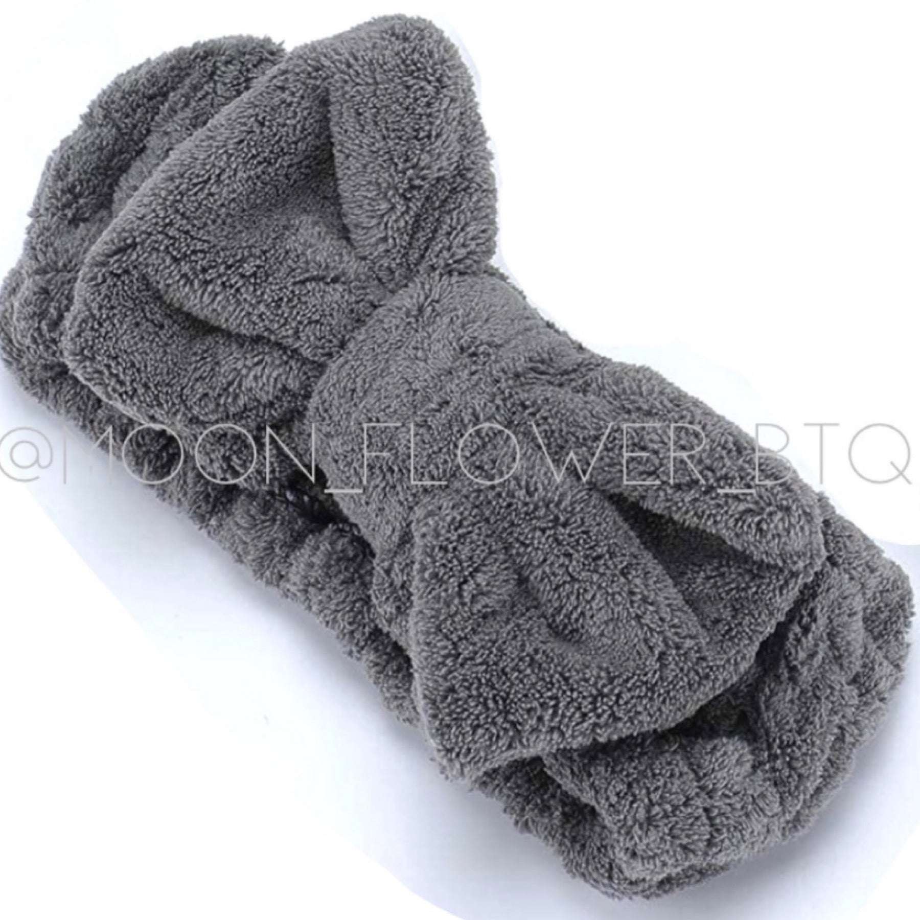 Gray Microfiber Coral Fleece Bow Headband | Spa, Skincare & Makeup Hair Wrap