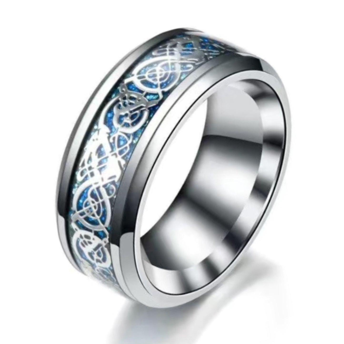 Men’s Stainless Steel Celtic Knot Ring | Blue Inlay Band