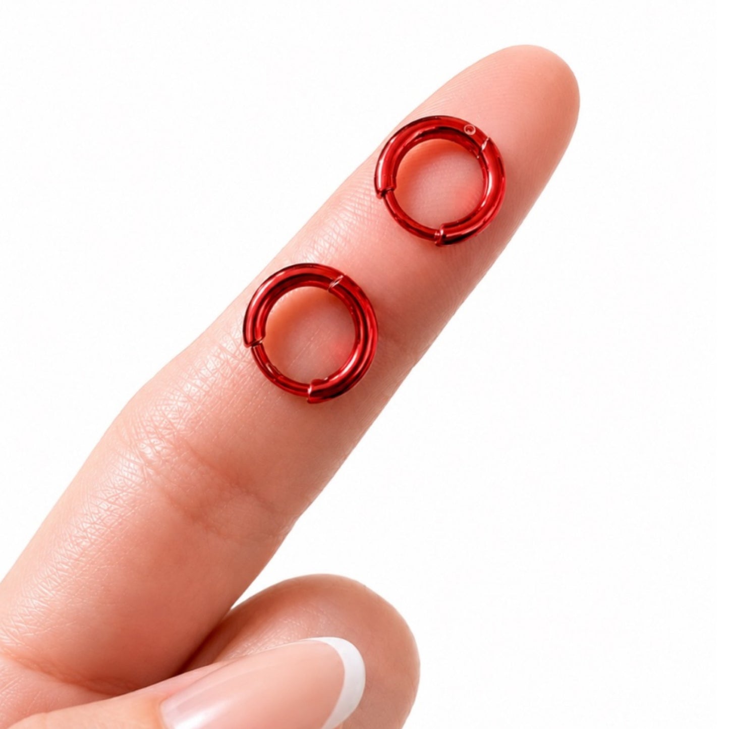 Red Huggie Hoop Earrings 8mm