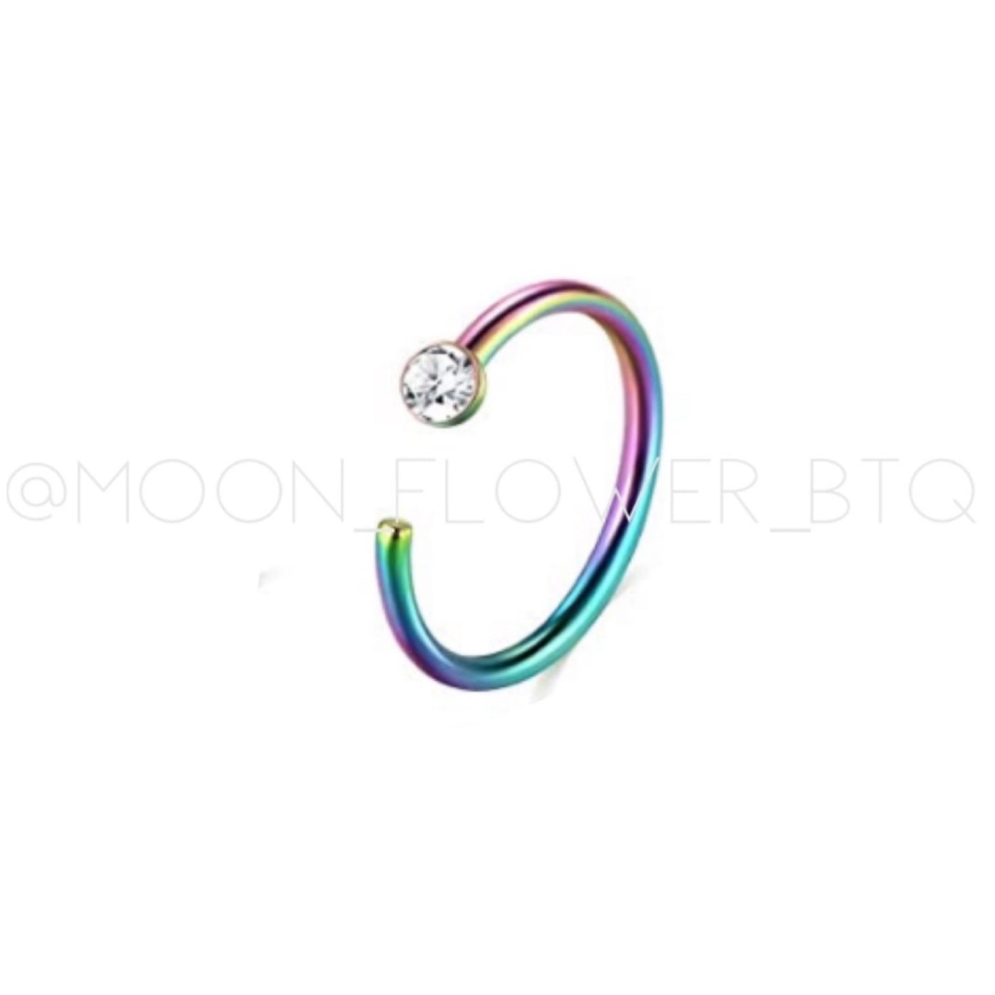 CZ Rainbow Fixed Half Hoop Nose Ring