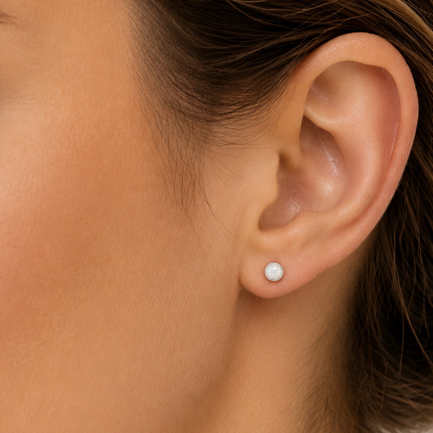 White Opal Flat Back Stud Earrings