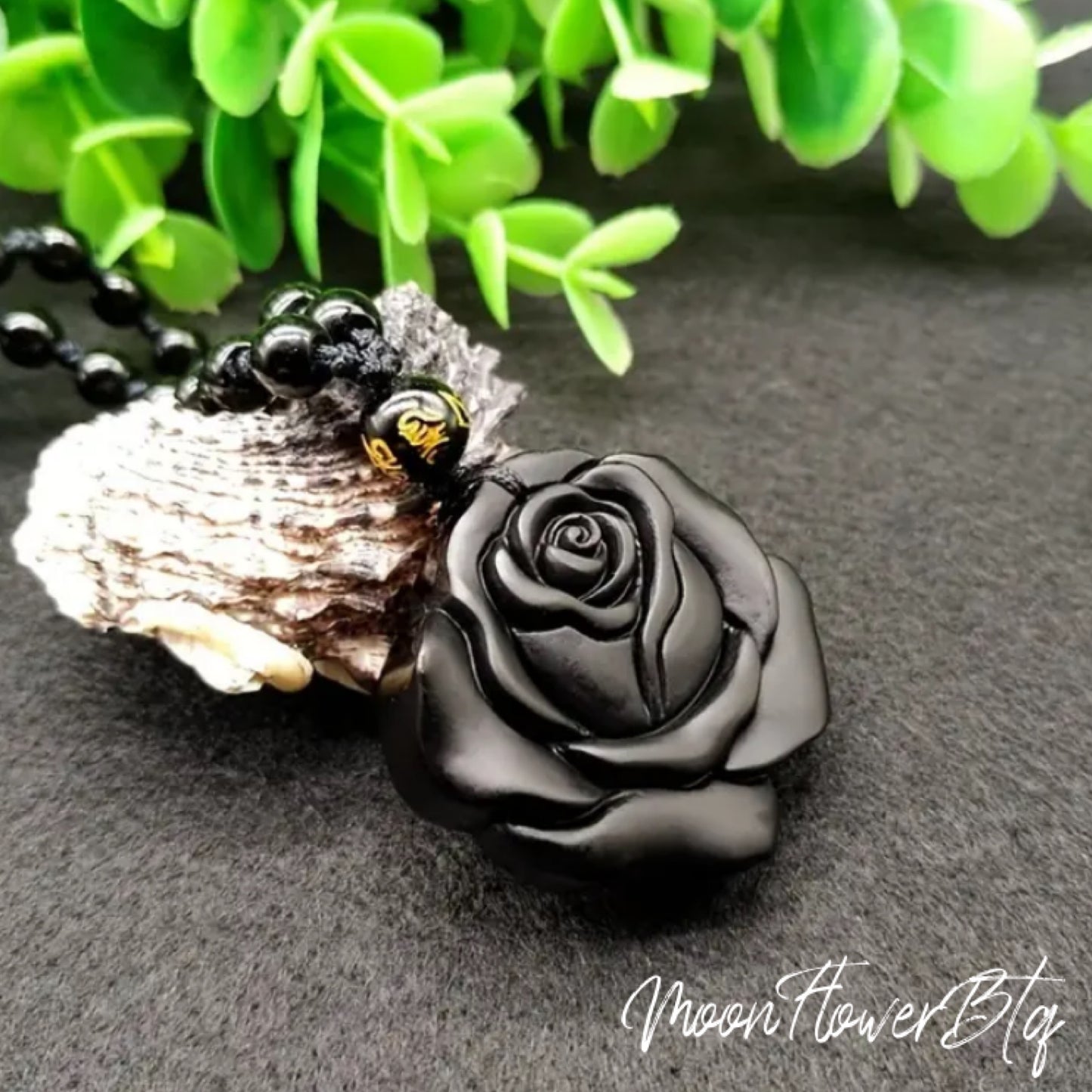 Black Obsidian Rose Pendant Necklace