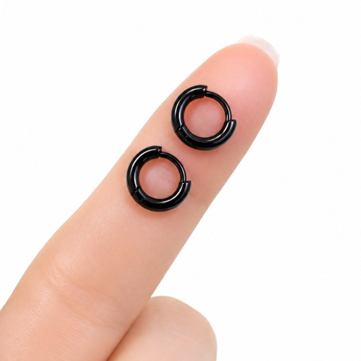 Black Stainless Steel Tiny Huggie Hoop Earrings 6mm