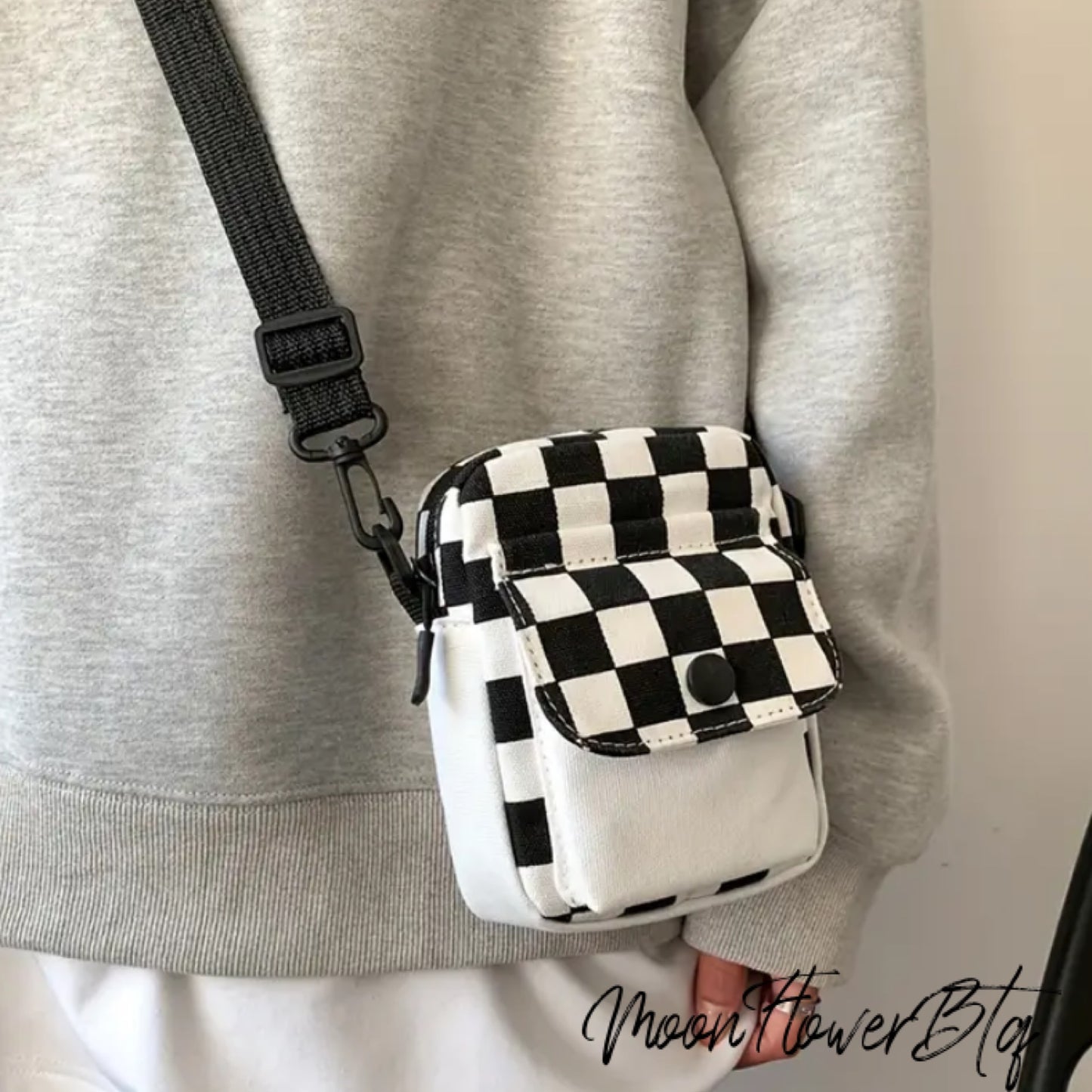 Mini Checkered Canvas Crossbody Bag