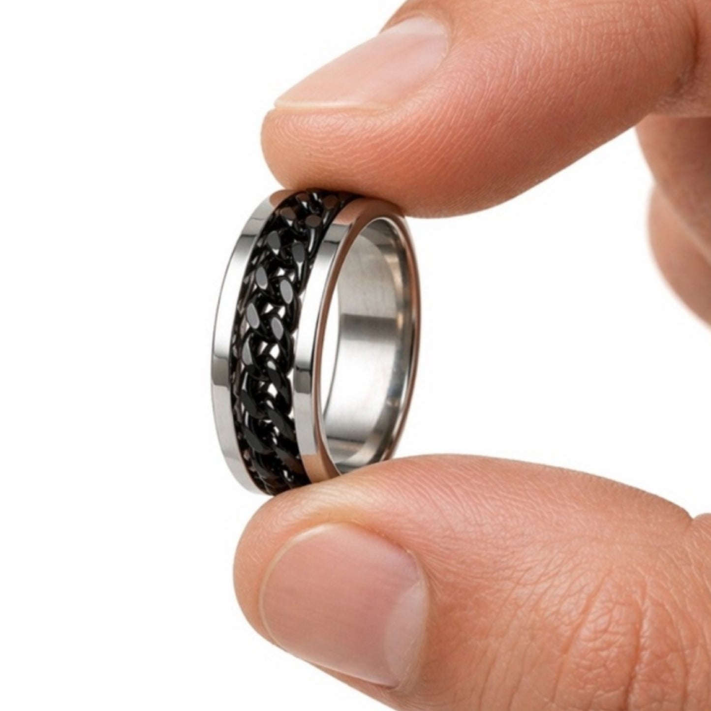 Stainless Steel Black Chain Spinner Ring