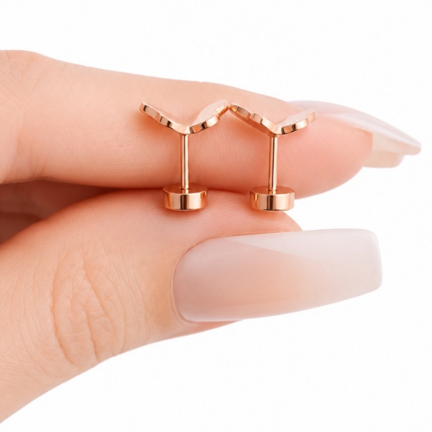 Rose Gold Butterfly Flat Back Stud Earrings