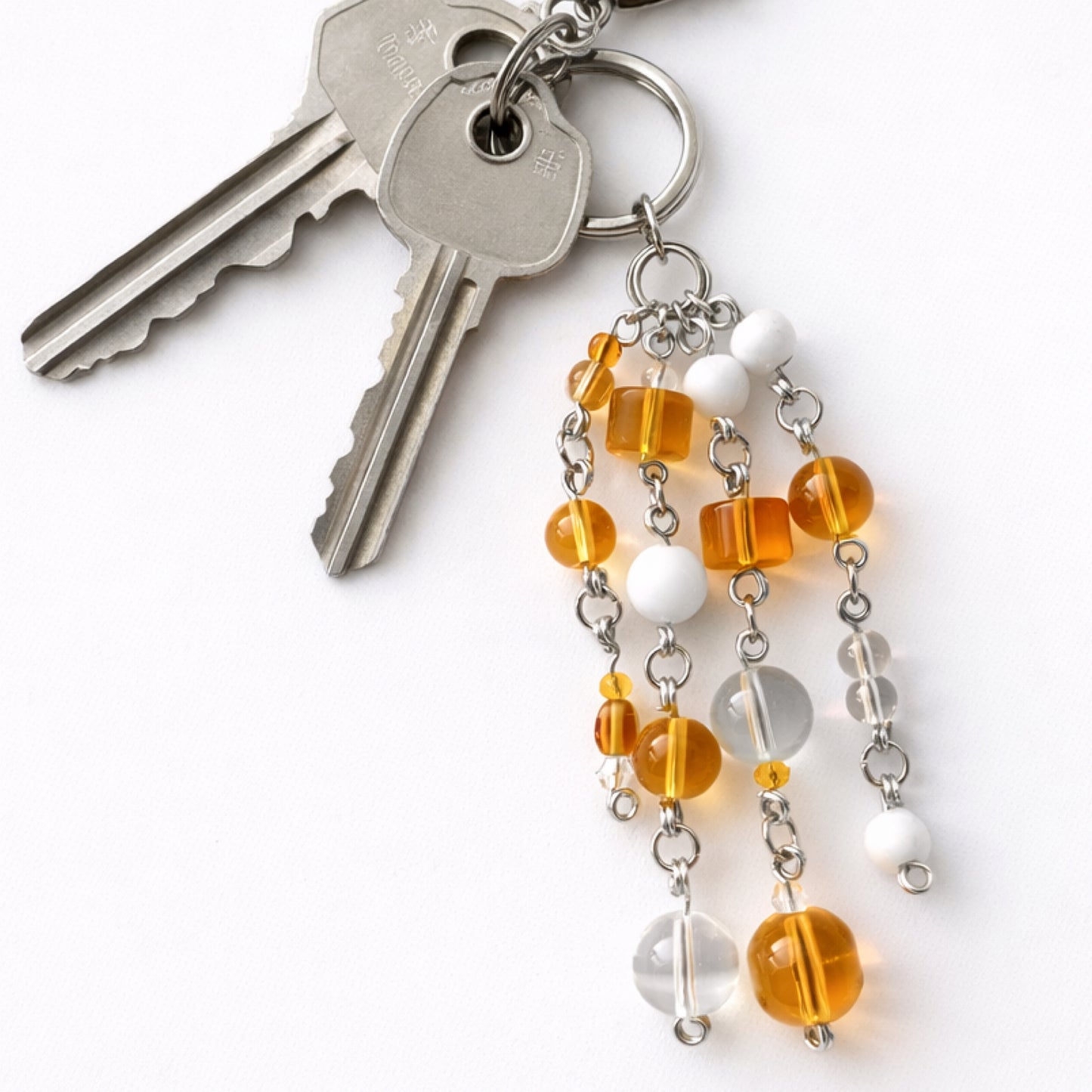 Orange Beaded Charm Keychain – Bag Charm, Zipper Pull, Lip Balm Clip