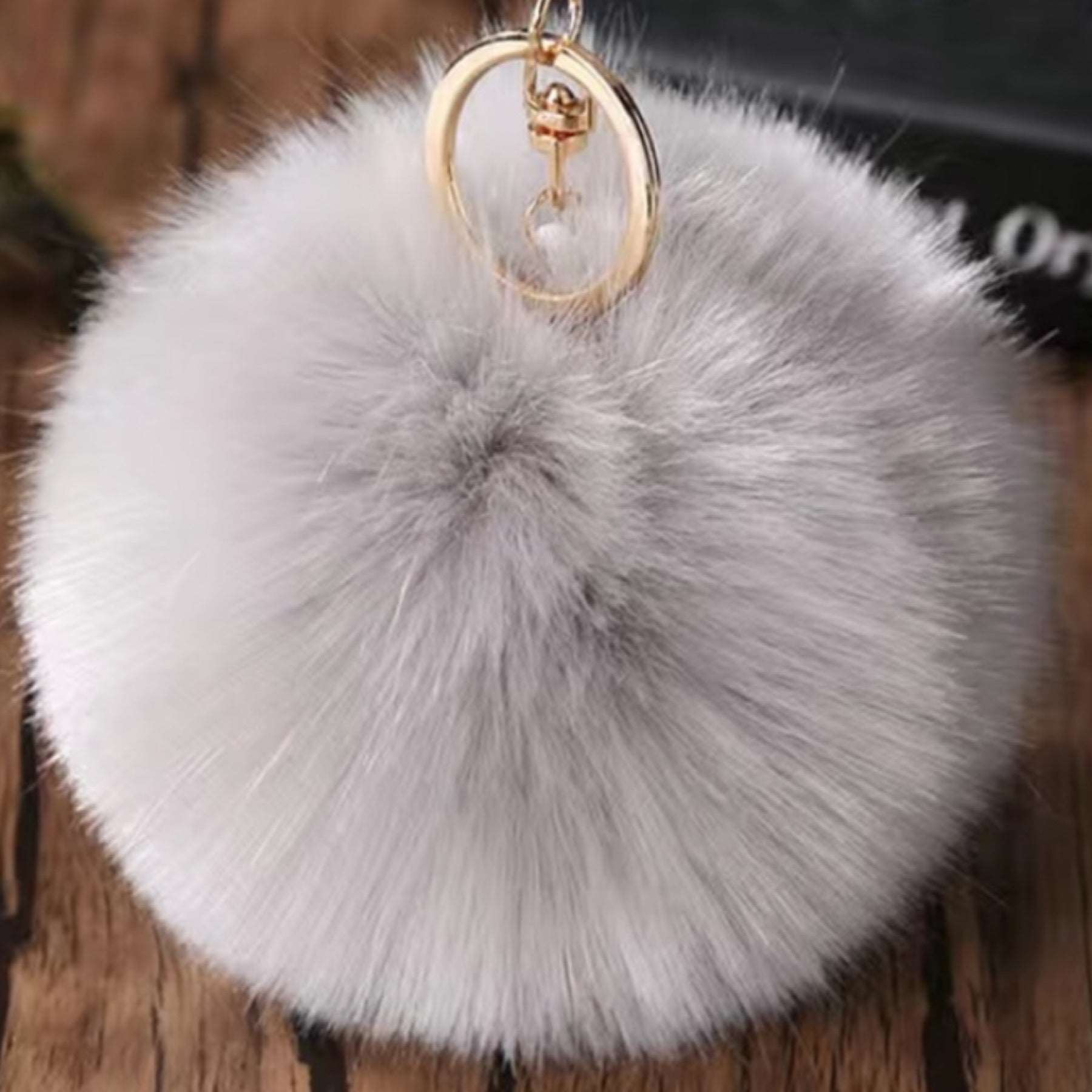 Light Gray Soft Faux Fur Pom Pom Keychain Bag Charm