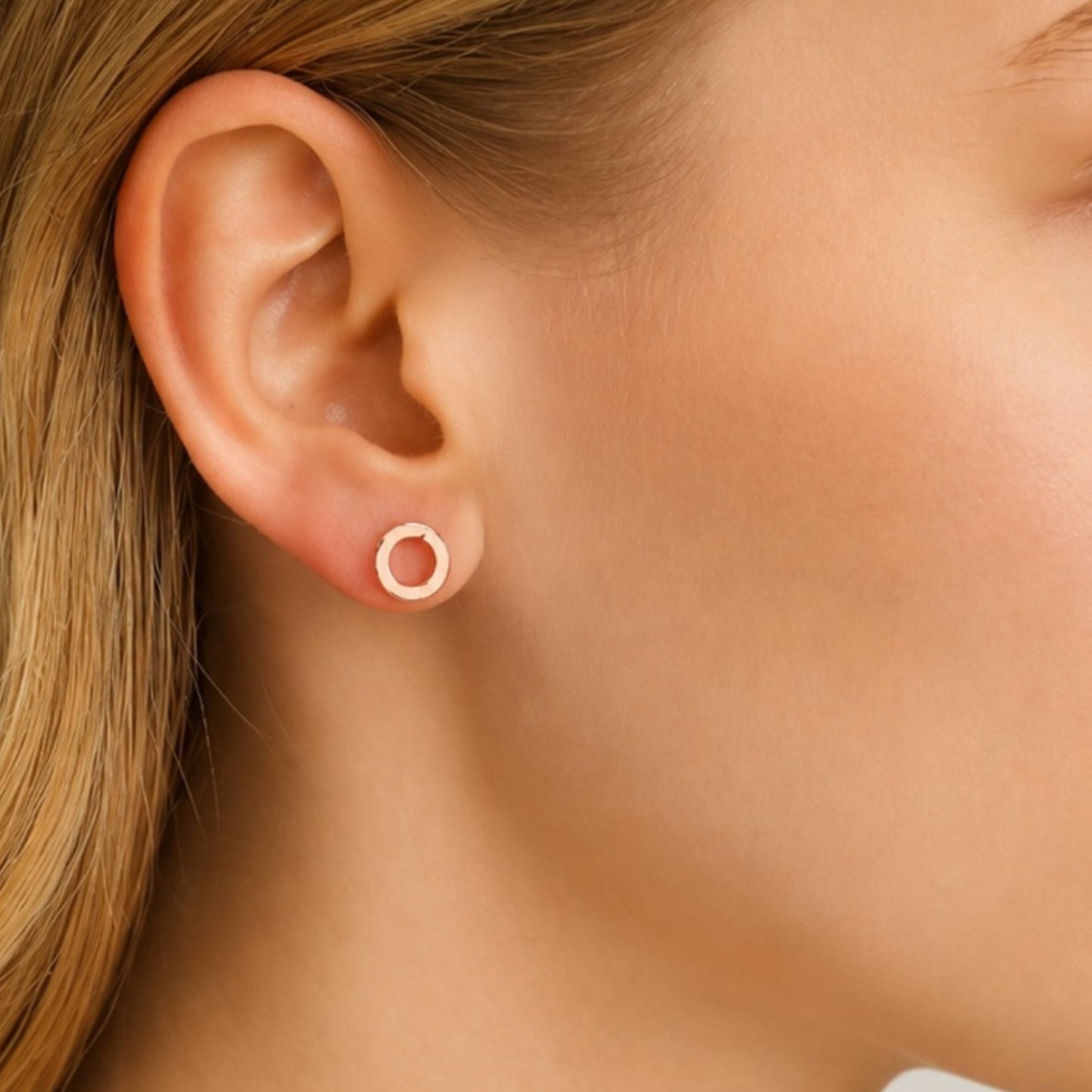 Rose Gold Open Circle Flat Back Stud Earrings
