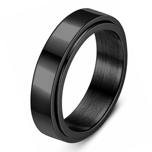 Black Stainless Steel Spinner Ring – Minimalist Rotating Fidget Band