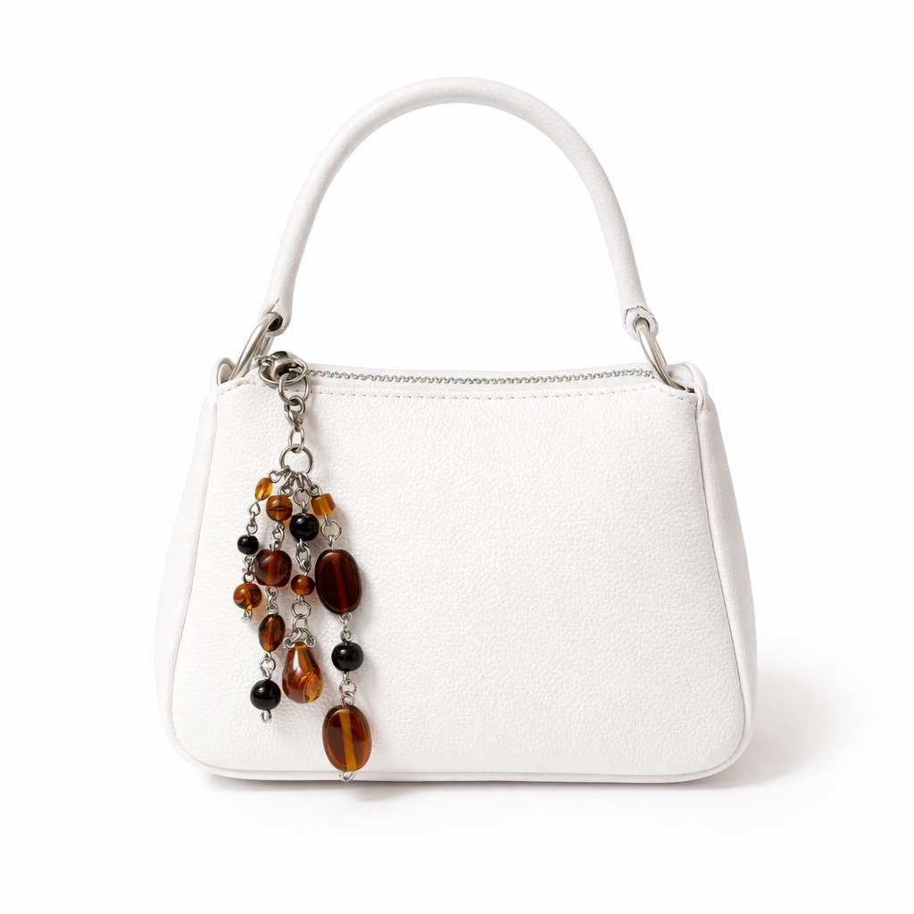 Amber Brown & Black Beaded Charm - Keychain Bag Charm Zipper Pull