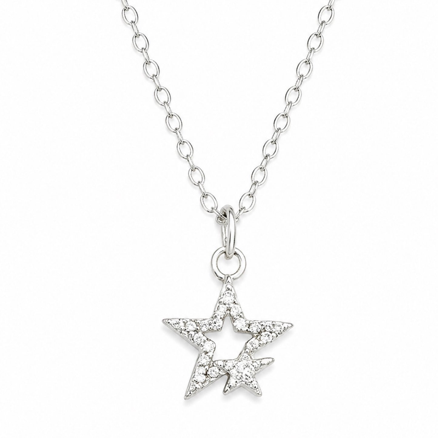 Silver CZ Star Pendant Necklace – Chain 20”