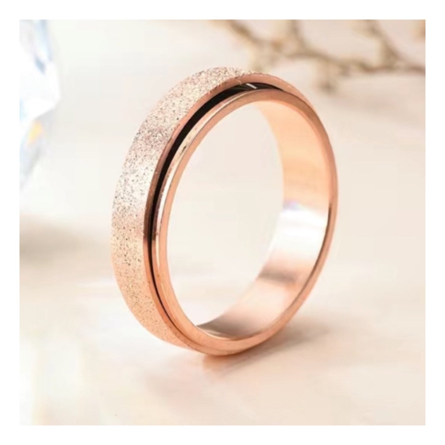 Sparkly Pink Stainless Steel Anxiety Fidget Spinner Ring