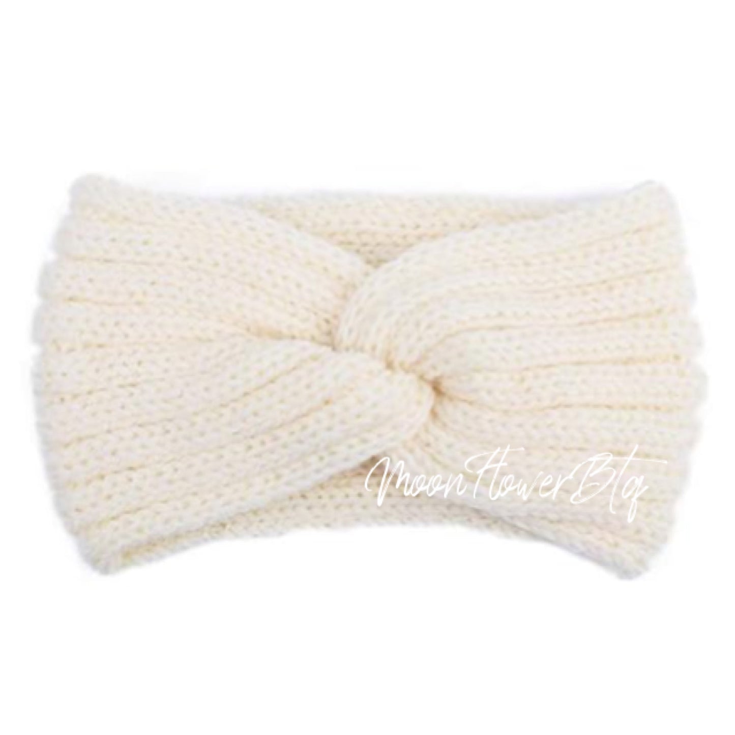 White Vegan Knit Twist Headband Ear Warmer