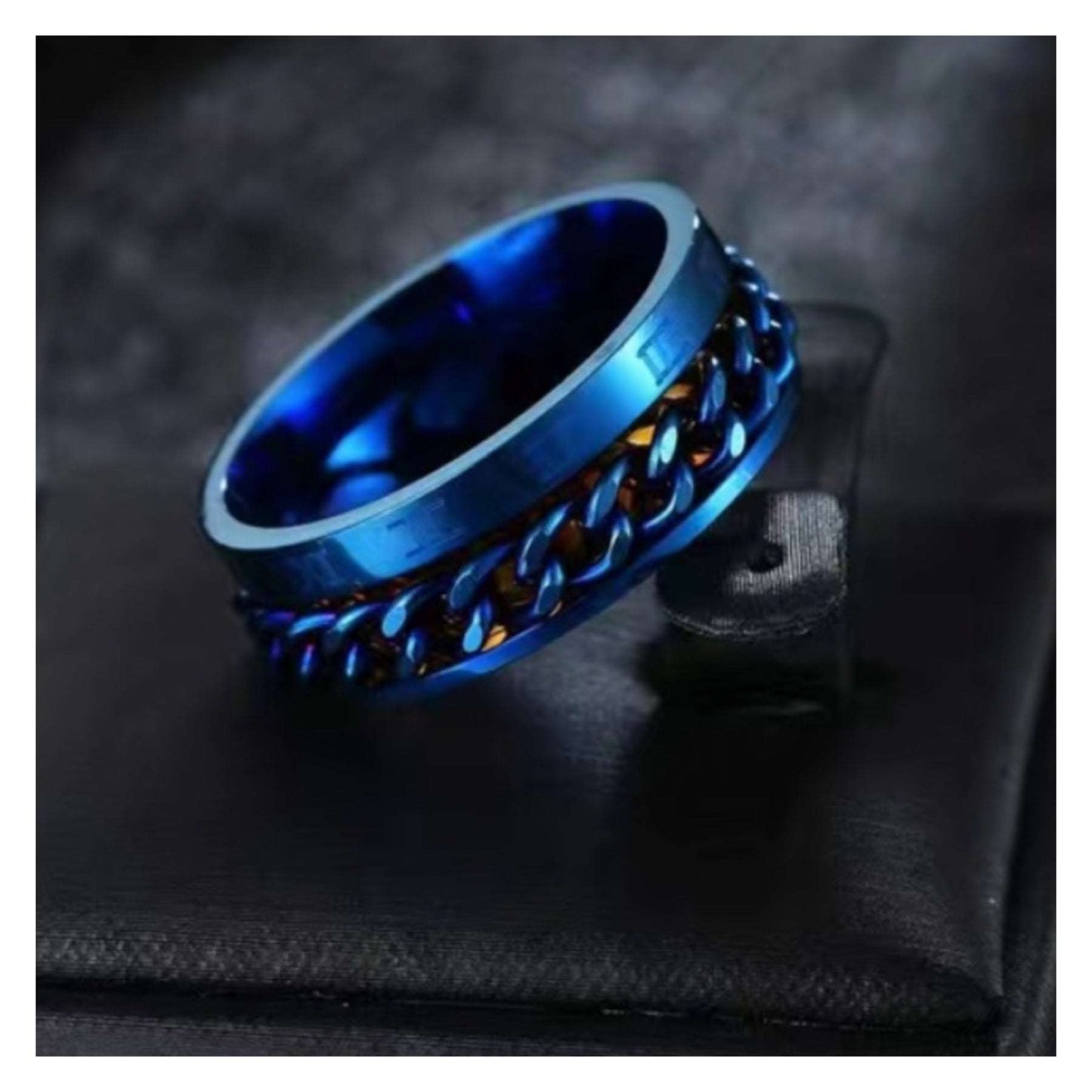 Blue Roman Numeral Chain Anxiety Fidget Spinner Ring