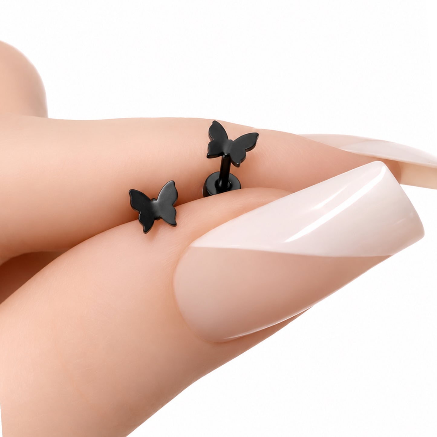 Tiny Black Butterfly Flat Back Stud Earrings