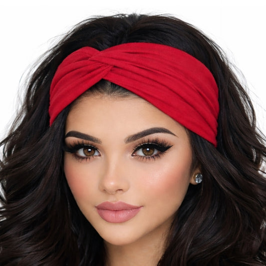 Red Twist Knot Turban Headband – Wide Stretch Hair Wrap