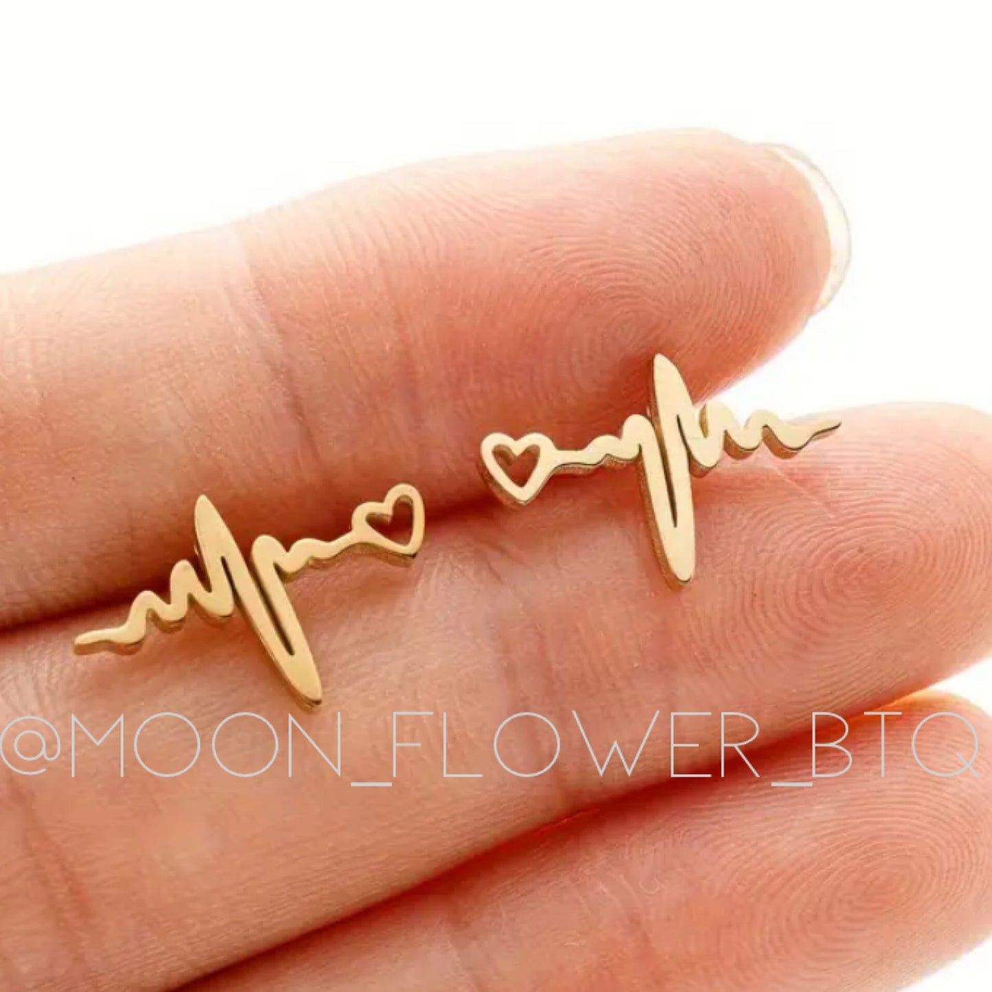 Tiny Gold Heartbeat Lifeline Stud Earrings