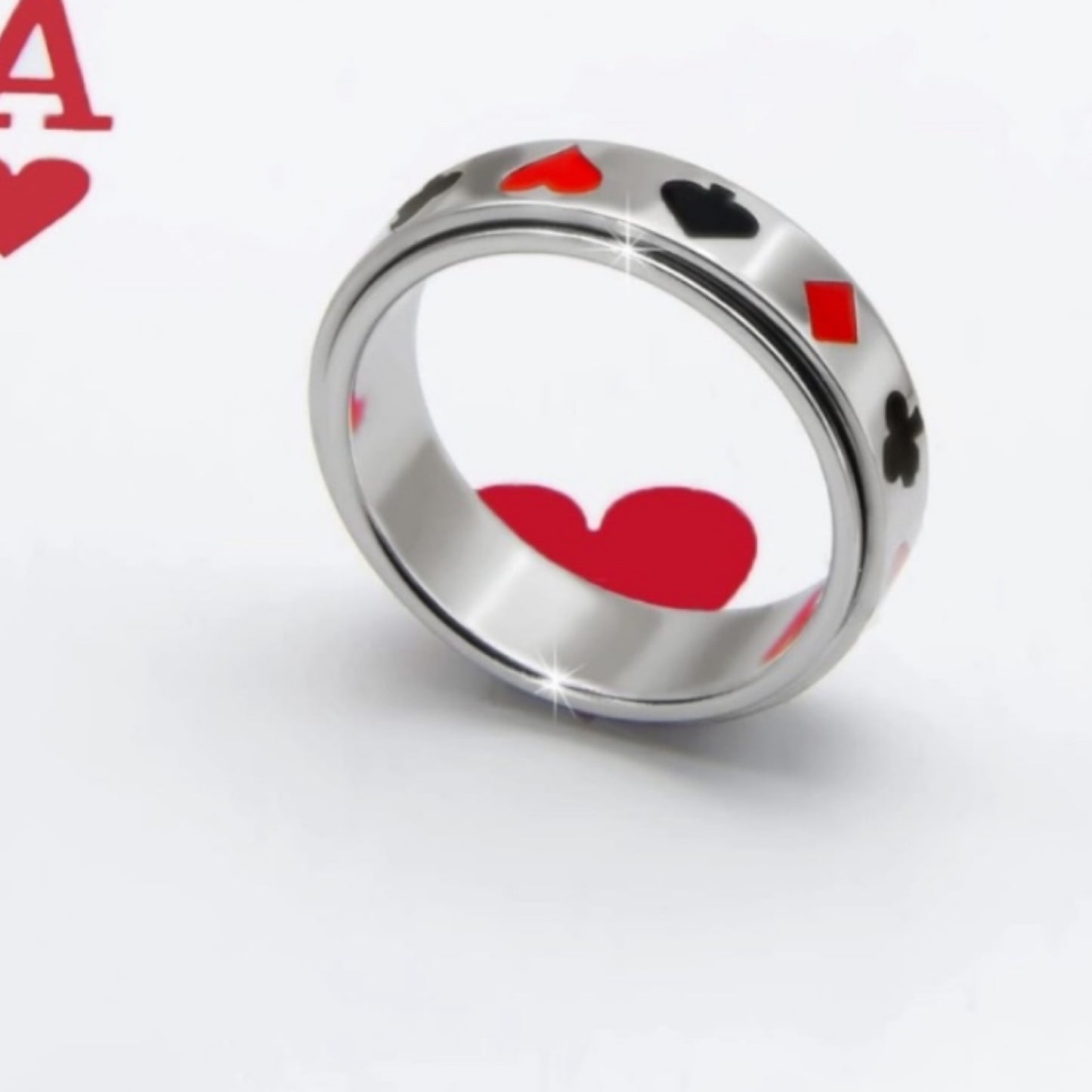 Red Black Poker Themed Anxiety Fidget Spinner Ring