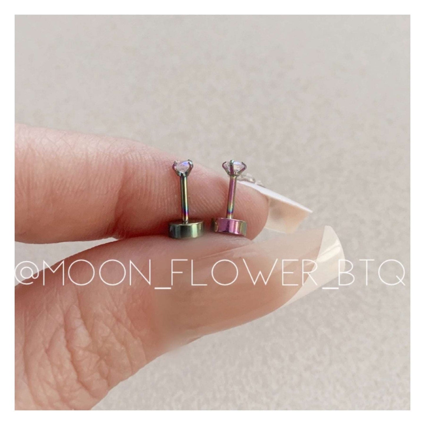 Tiny Rainbow CZ Flat Back Earrings