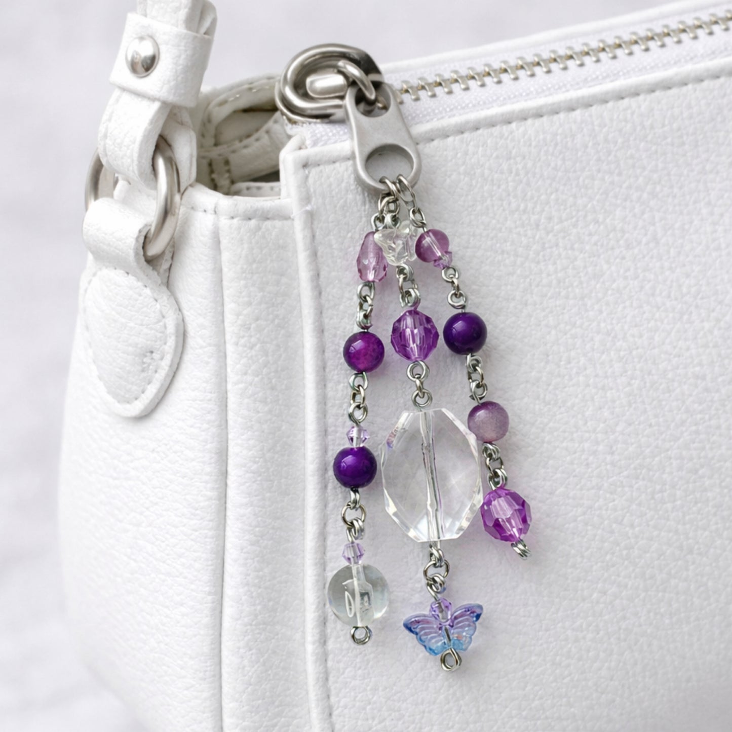 Purple Butterfly Beaded Charm - Keychain Bag Charm Zipper Pull