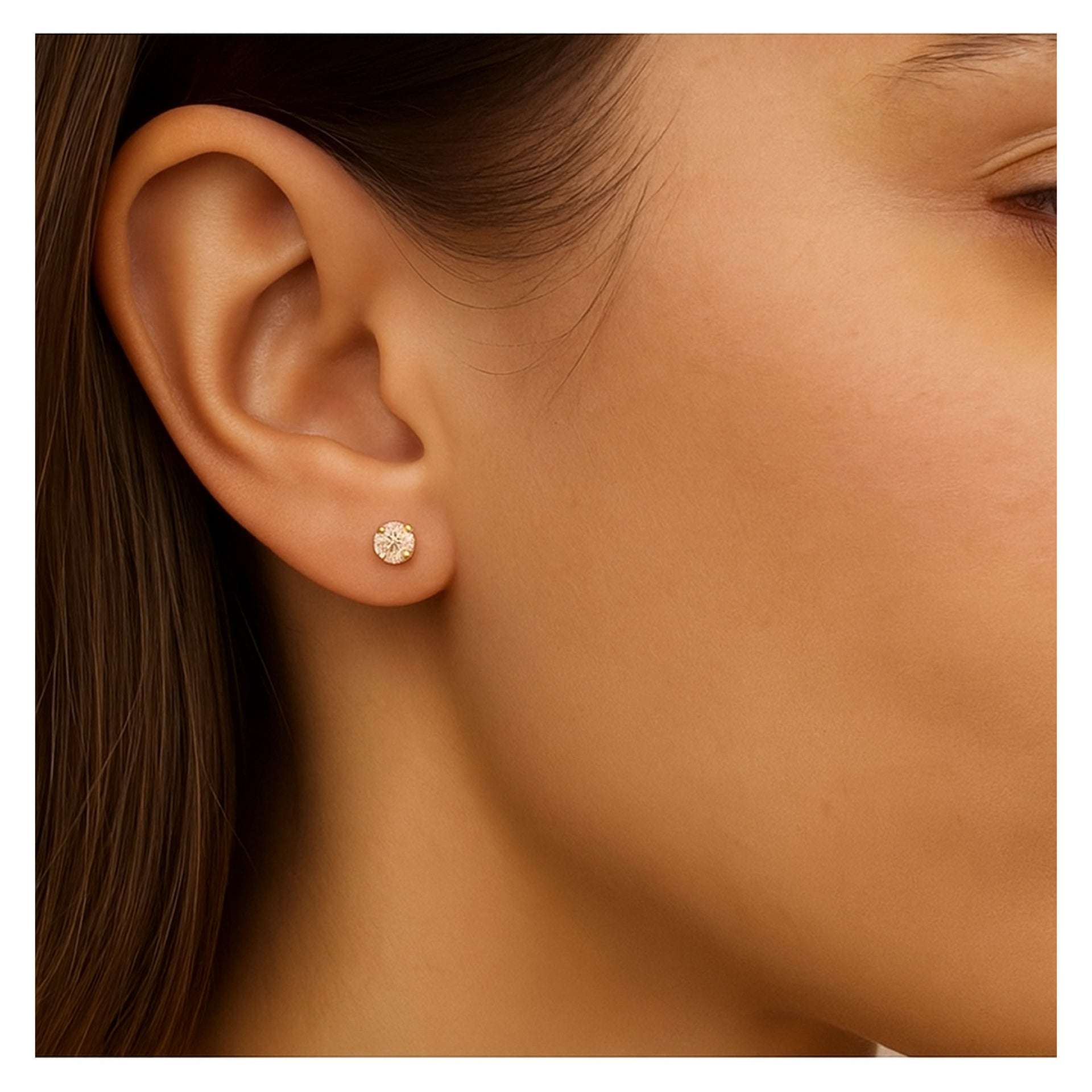 14K Gold Plated Stud Earrings with 3mm Clear Cubic Zirconia