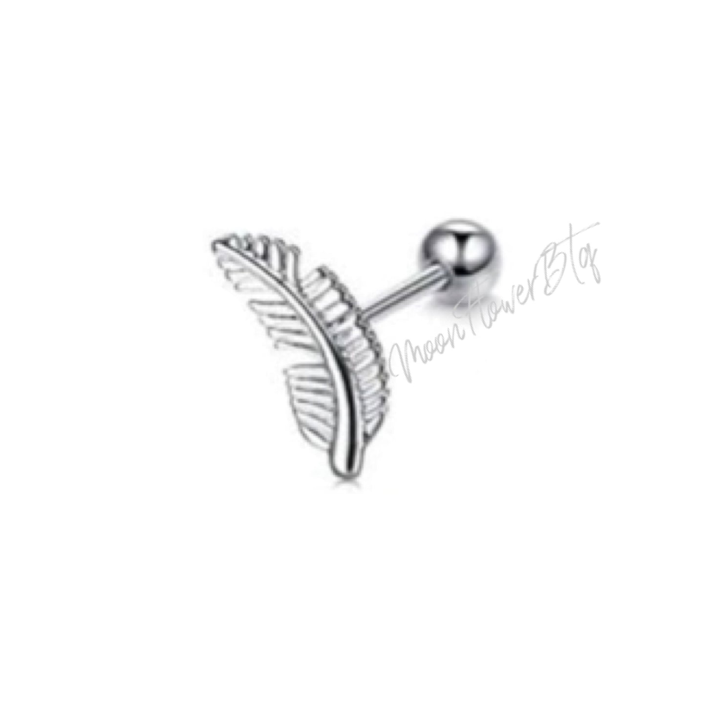 Silver Feather Barbell Stud Earring