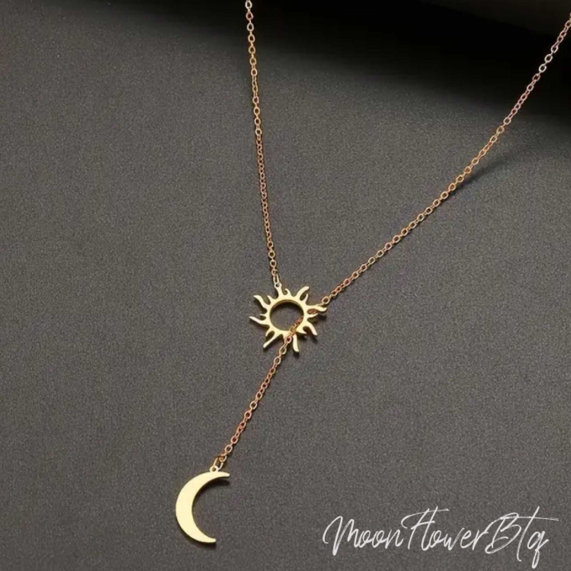 18k Gold Sun and Moon Pendant Necklace