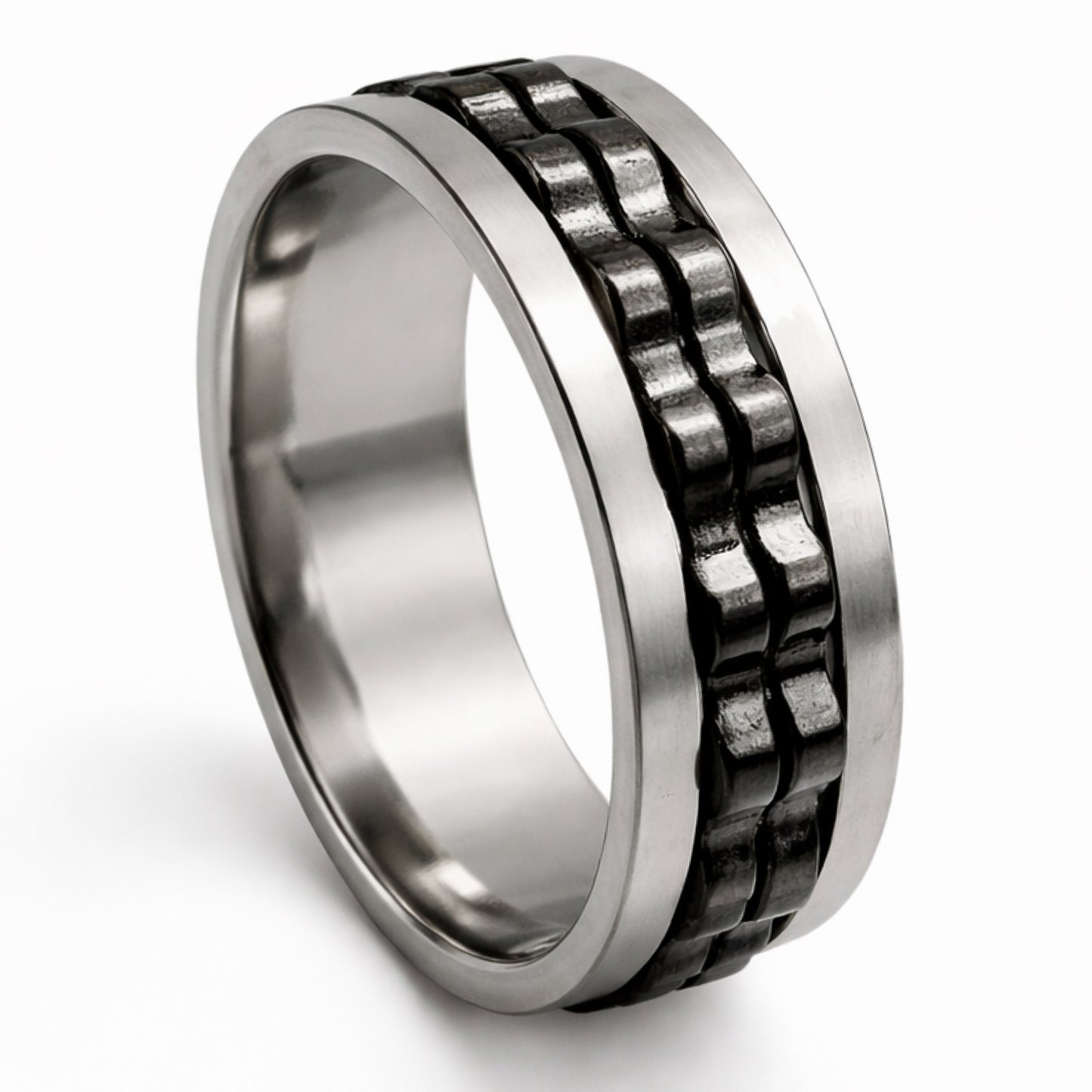 Stainless Steel Gear Spinner Ring – Black Fidget Band