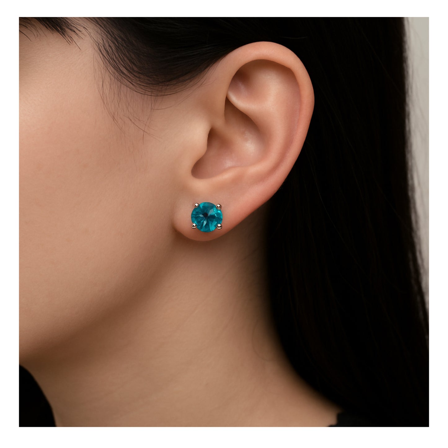 16G 6mm Teal CZ Barbell Stud Earrings