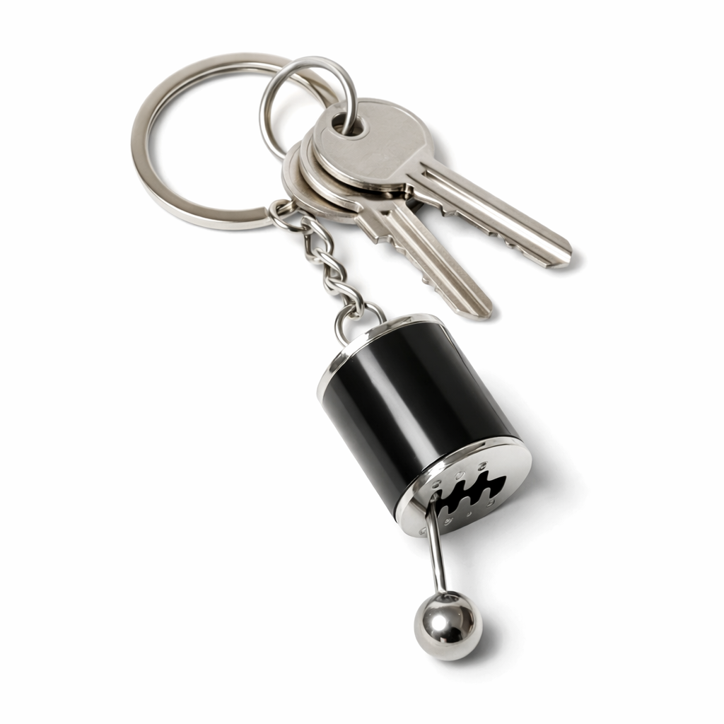 Black Gear Shifter Keychain - Moving Car Key Ring Manual Style