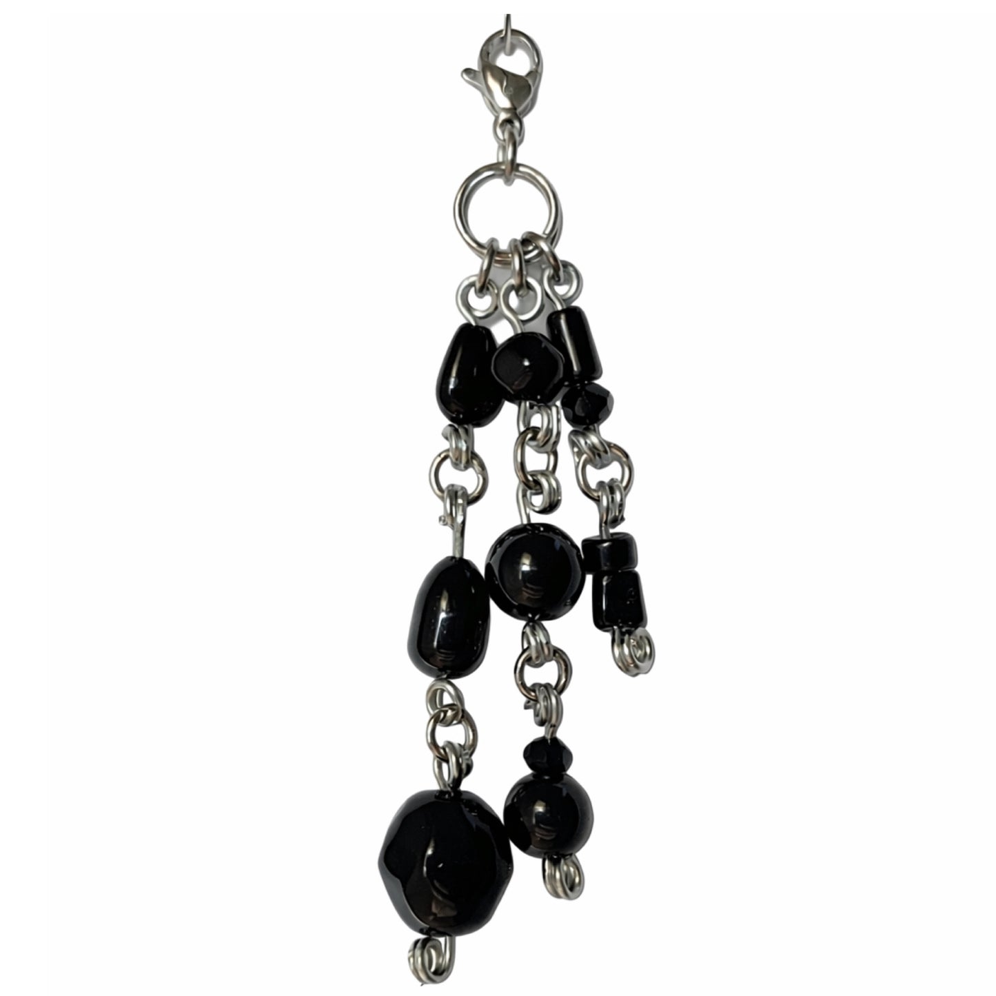 Black Glass Beaded Charm Zipper Pull Bag Charm – Stainless Steel Clip