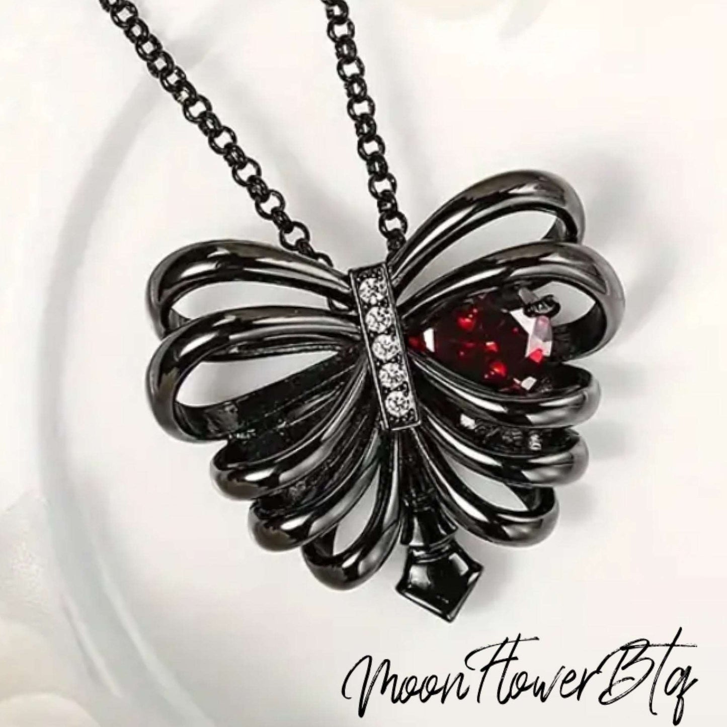 Black CZ Rib Cage Pendant Necklace