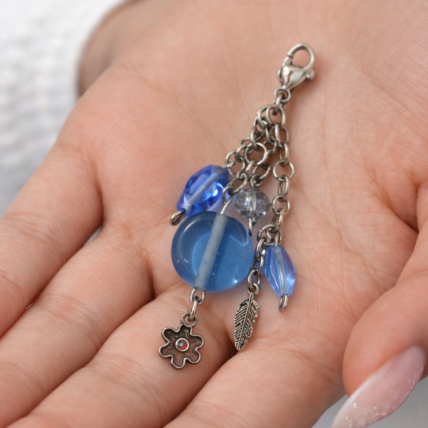 Blue Beaded Charm – Bag Charm Keychain & Zipper Pull