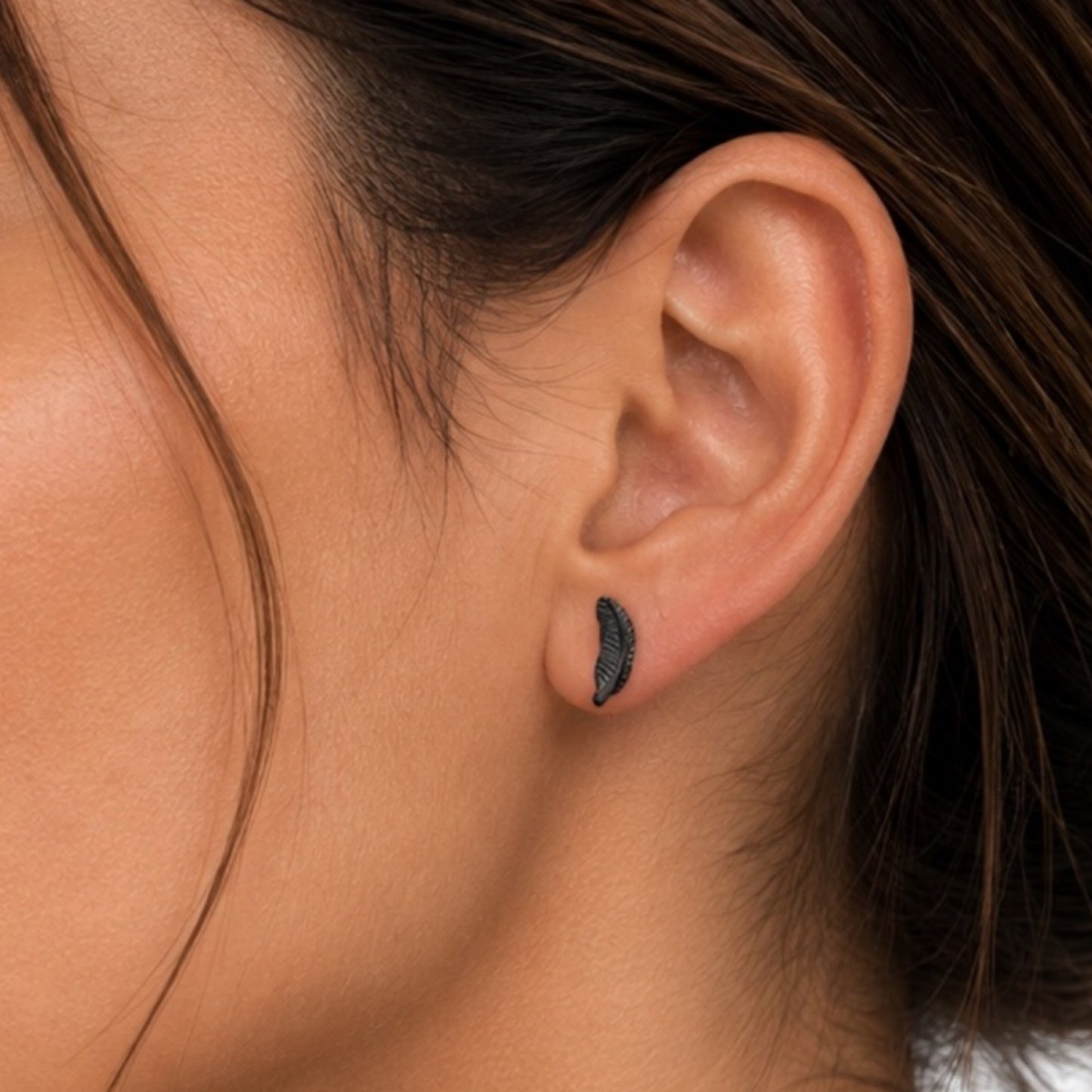 Black Feather Flat Back Stud Earrings