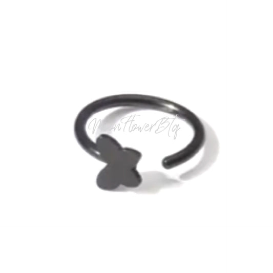 Tiny Black Butterfly Fixed Hoop Nose Ring